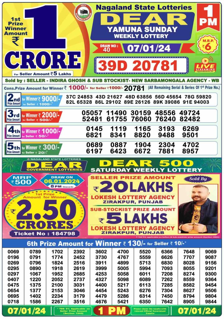 Lottery Sambad Morning Result 1 PM 7.1.2024