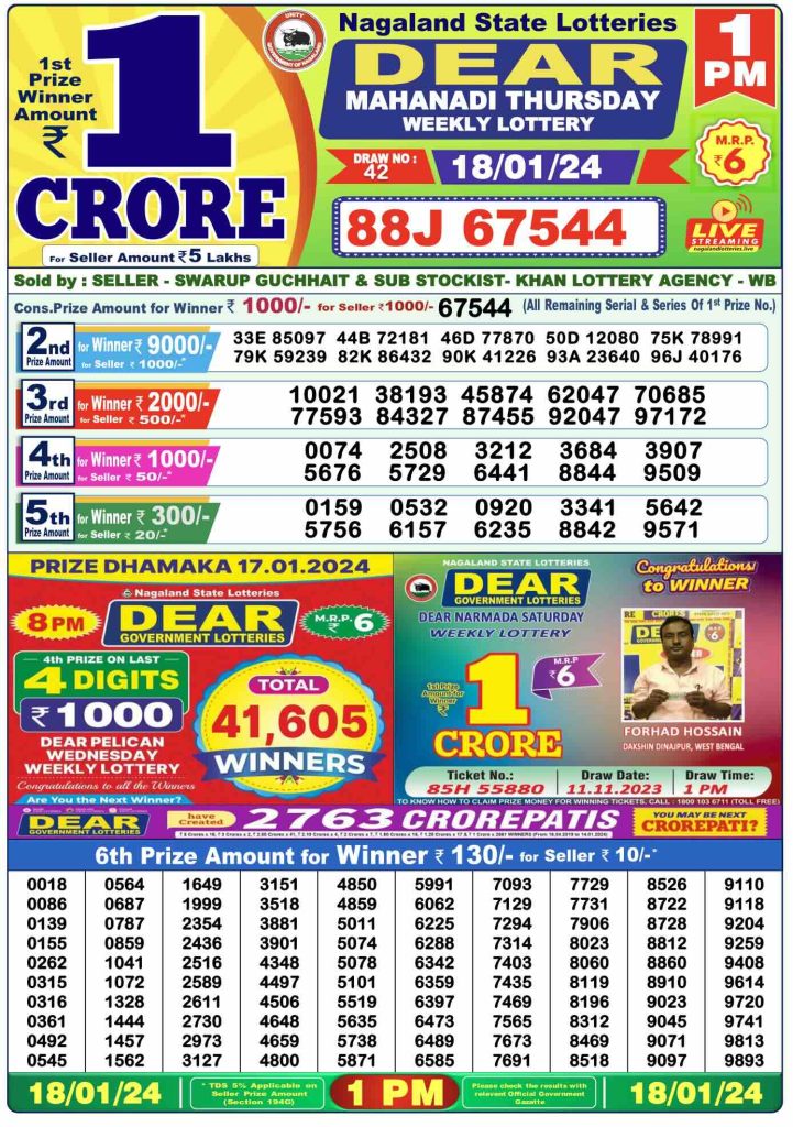 Lottery Sambad Morning Result 1 PM 18.1.2024