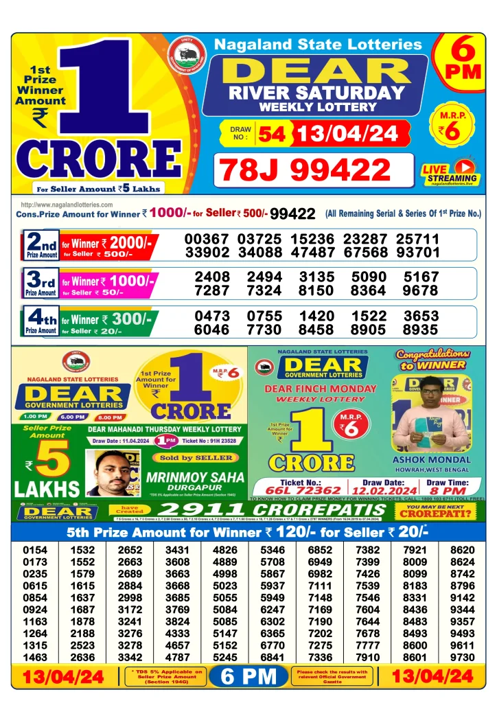 Dhankesari Dear Lottery Today Result 6:00 PM 13.4.2024