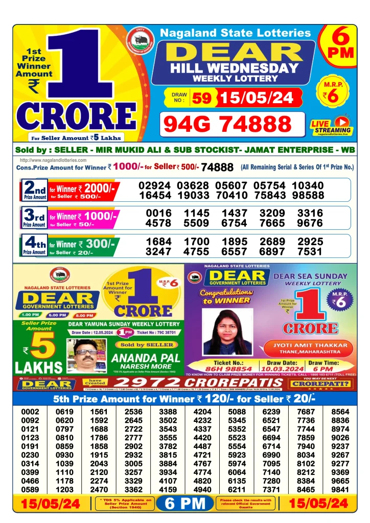 Dhankesari Dear Lottery Today Result 6:00 PM 15.5.2024