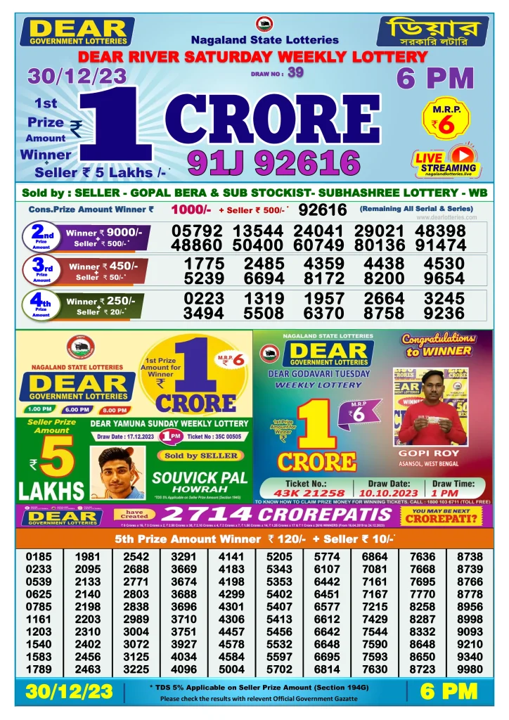 Dhankesari Lottery Sambad 30.12.2023 Result 1PM, 6PM and 8PM
