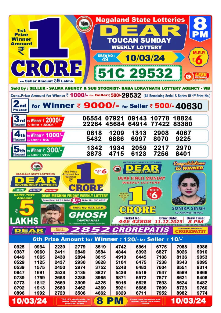 Dhankesari Dear Lottery Evening Result 8:00 PM 10.3.2024