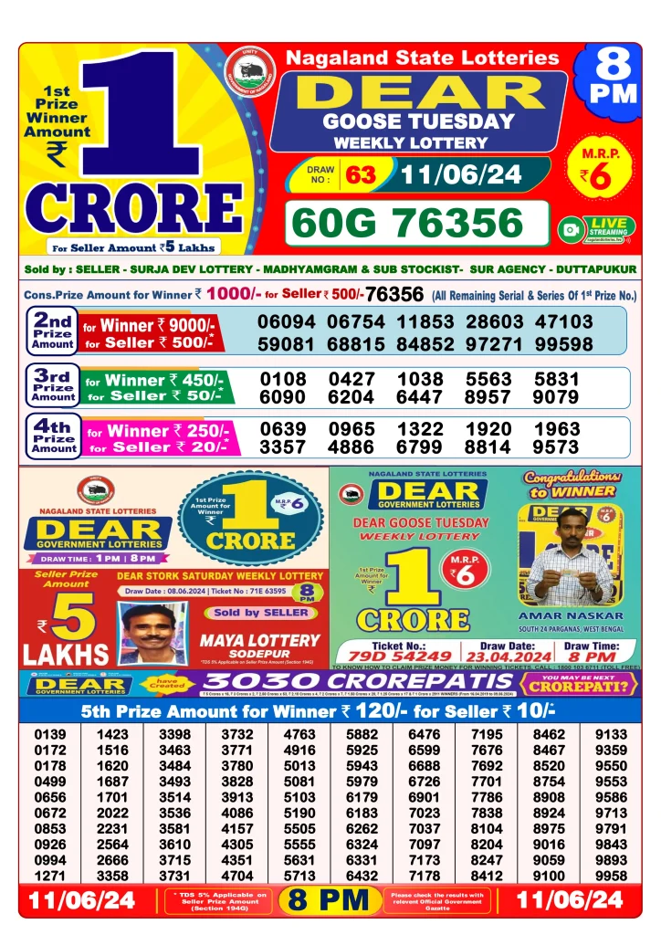 Dhankesari Dear Lottery Evening Result 8:00 PM 11.6.2024