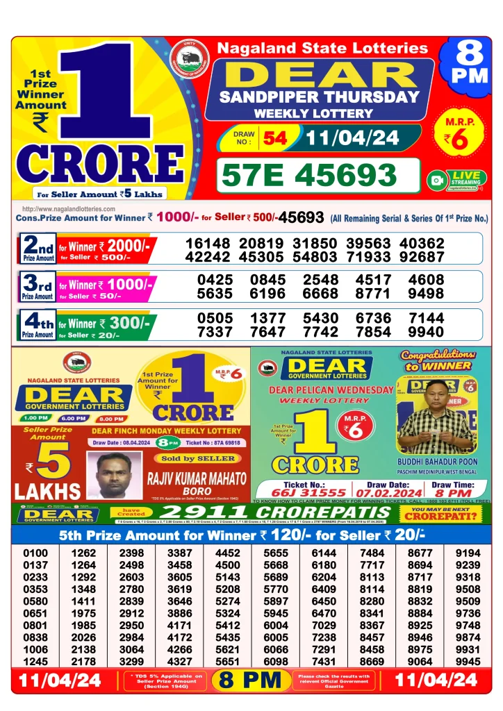 Dhankesari Dear Lottery Evening Result 8:00 PM 11.4.2024