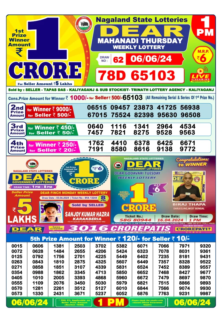 Dhankesari Dear Morning Lottery Result 1:00 PM 6.6.2024