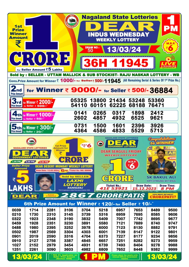 Dhankesari Dear Morning Lottery Result 1:00 PM 13.3.2024