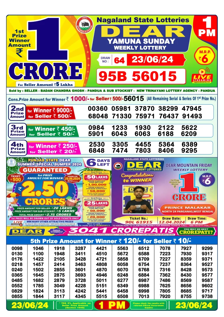 Dhankesari Dear Morning Lottery Result 1:00 PM 23.6.2024