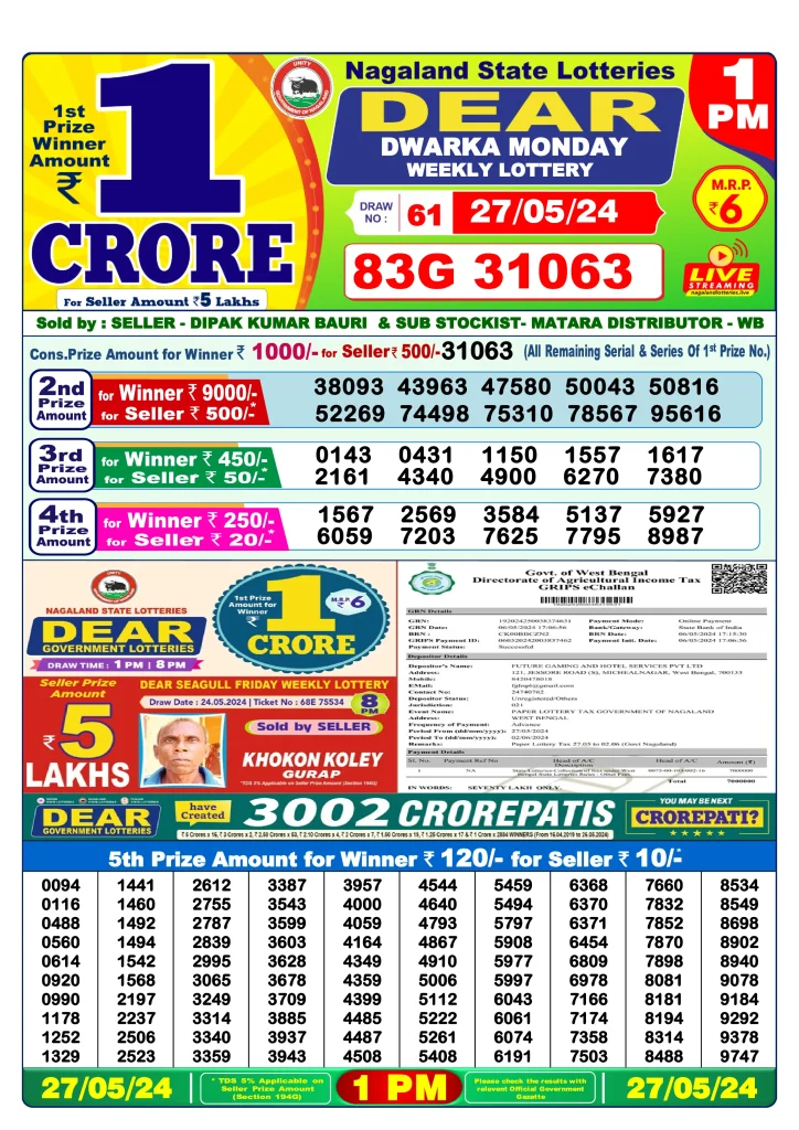 Dhankesari Dear Morning Lottery Result 1:00 PM 27.5.2024