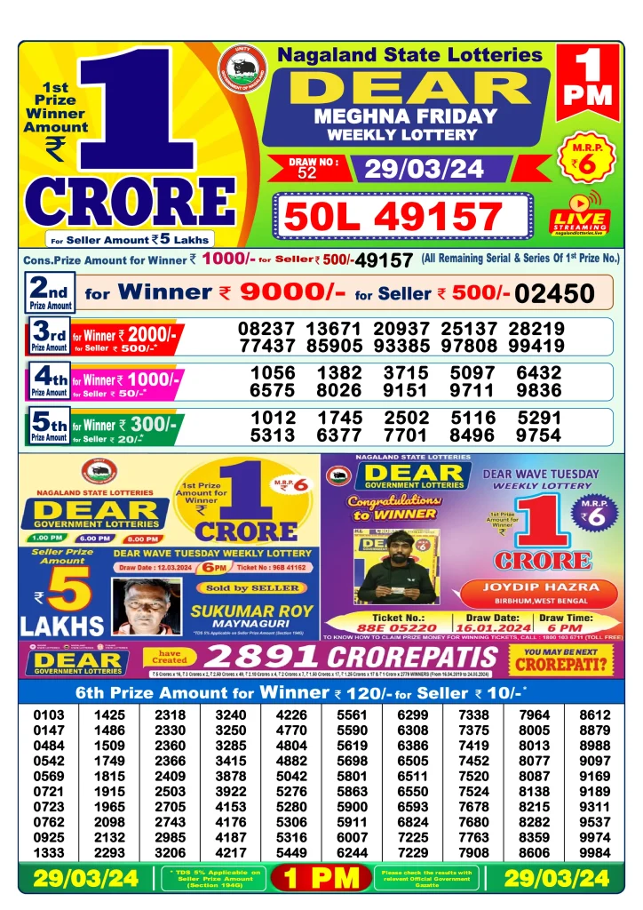 Dhankesari Dear Morning Lottery Result 1:00 PM 29.3.2024