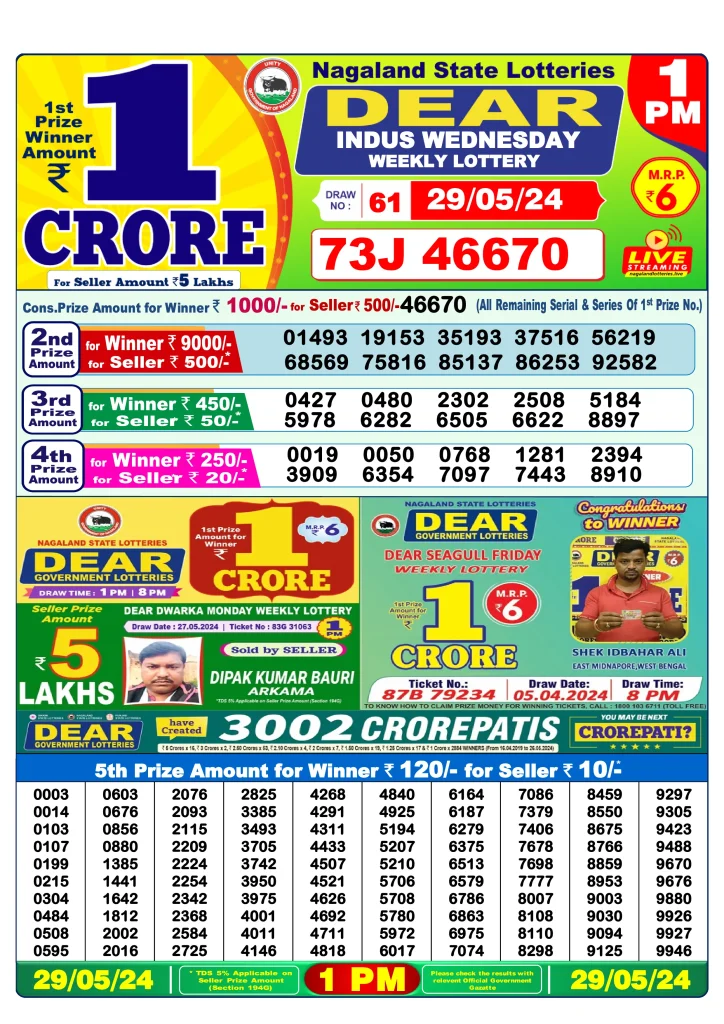 Dhankesari Dear Morning Lottery Result 1:00 PM 29.5.2024