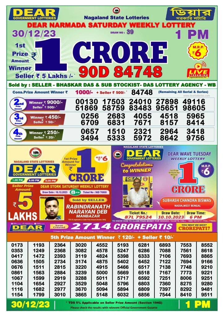 Dhankesari Dear Morning Lottery Result 1:00 PM 30.12.2023
