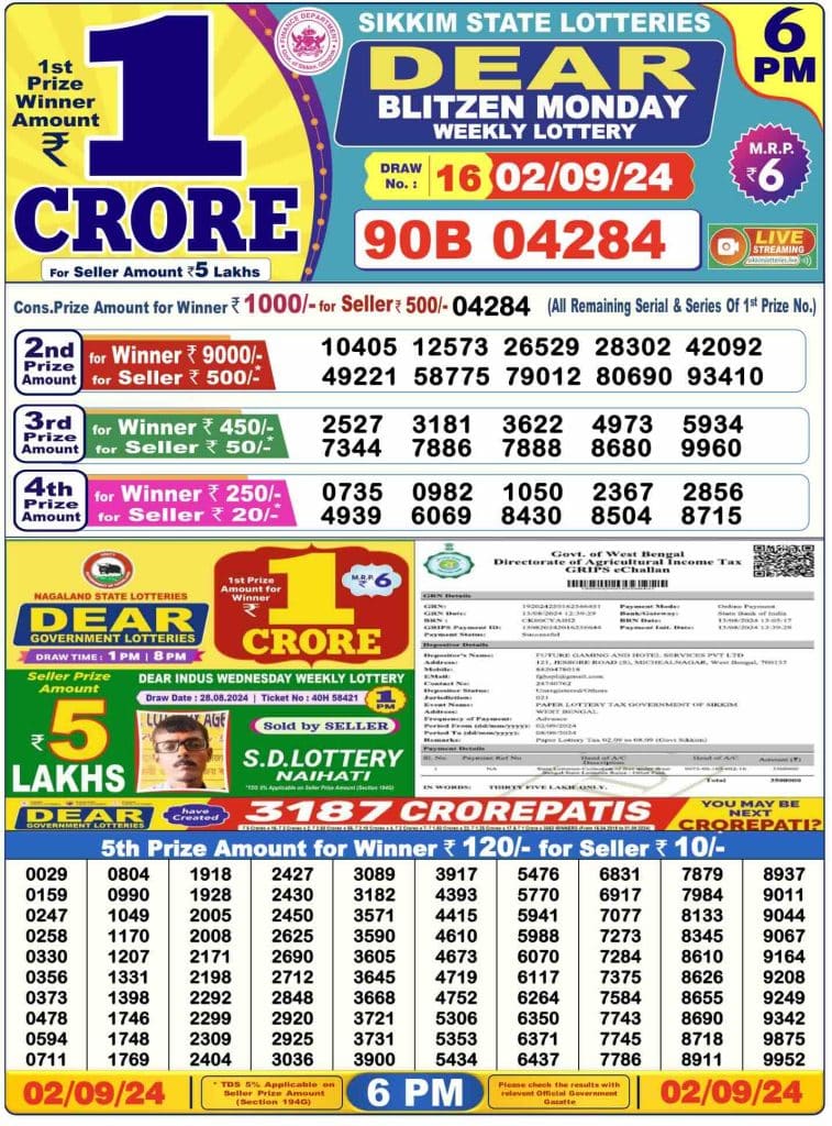 Dhankesari Dear Lottery Today Result 6:00 PM 2.9.2024