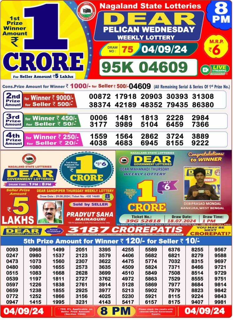 Dhankesari Dear Lottery Evening Result 8:00 PM 4.9.2024