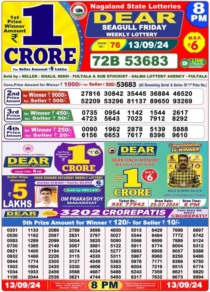 Dhankesari Dear Lottery Evening Result 8:00 PM 13.9.2024