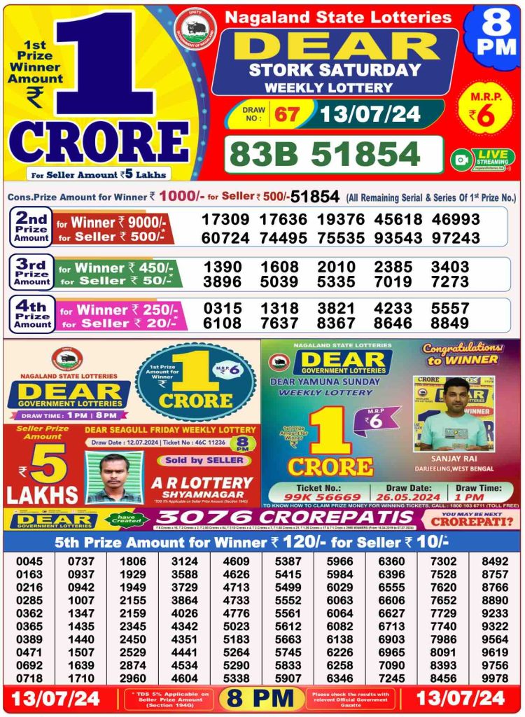 Dhankesari Dear Lottery Evening Result 8:00 PM 13.7.2024