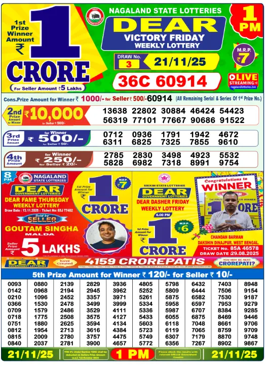 Dhankesari Dear Morning Lottery Result 1:00 PM 21.11.2025