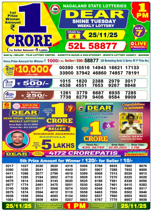 Dhankesari Dear Morning Lottery Result 1:00 PM 25.11.2025