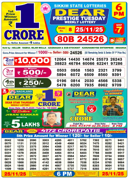 Lottery Sambad Result Today 1:00 PM, 6:00 PM, 8:00 PM