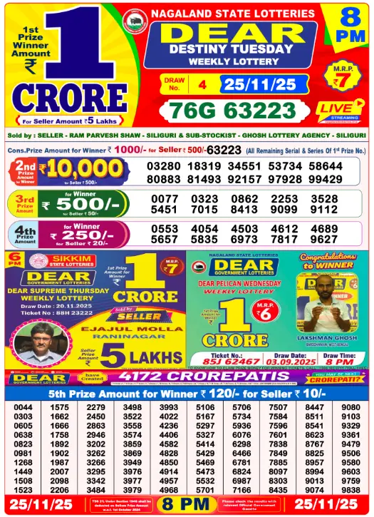 Dhankesari Dear Lottery Evening Result 8:00 PM 25.11.2025