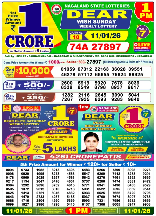 Dhankesari Dear Morning Lottery Result 1:00 PM 11.1.2026
