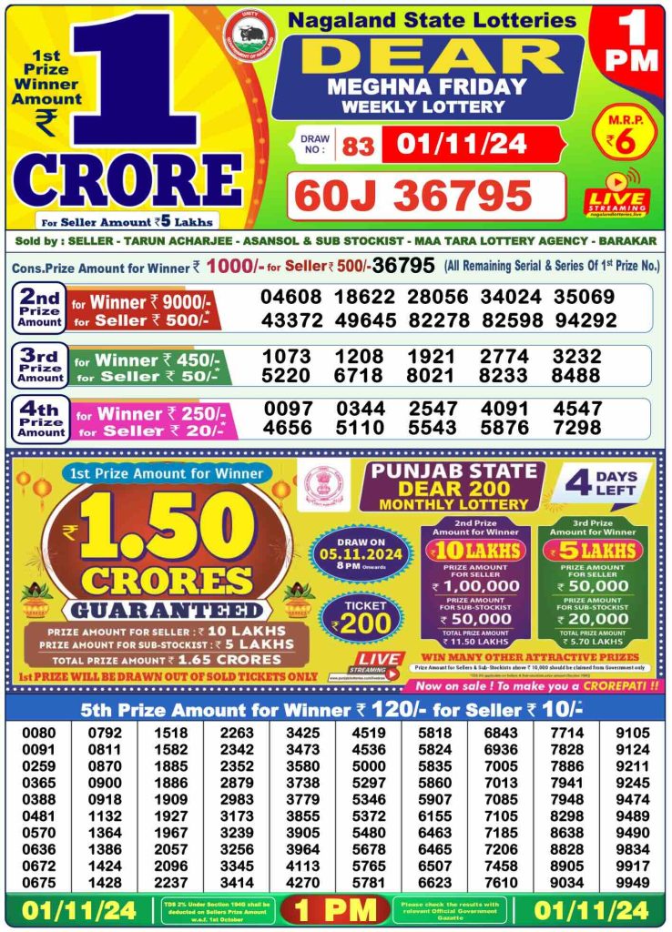 Dhankesari Dear Morning Lottery Result 1:00 PM 1.11.2024