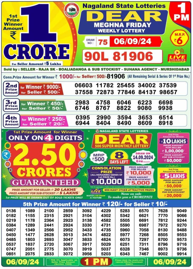 Dhankesari Dear Morning Lottery Result 1:00 PM 6.9.2024