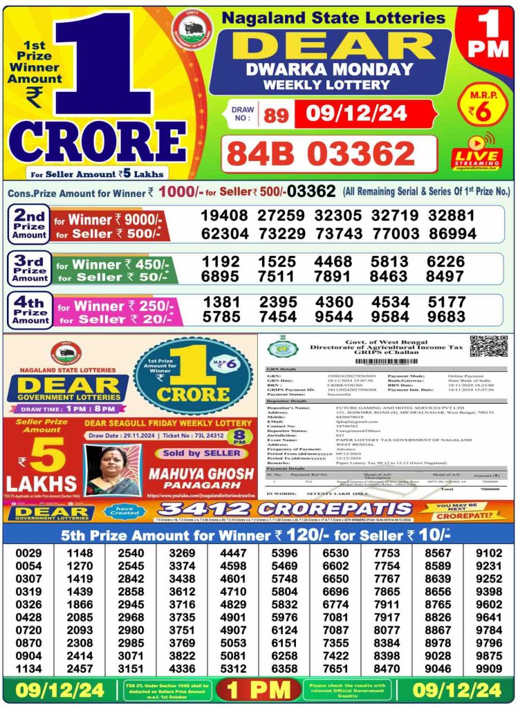 Dhankesari Dear Morning Lottery Result 1:00 PM 9.12.2024