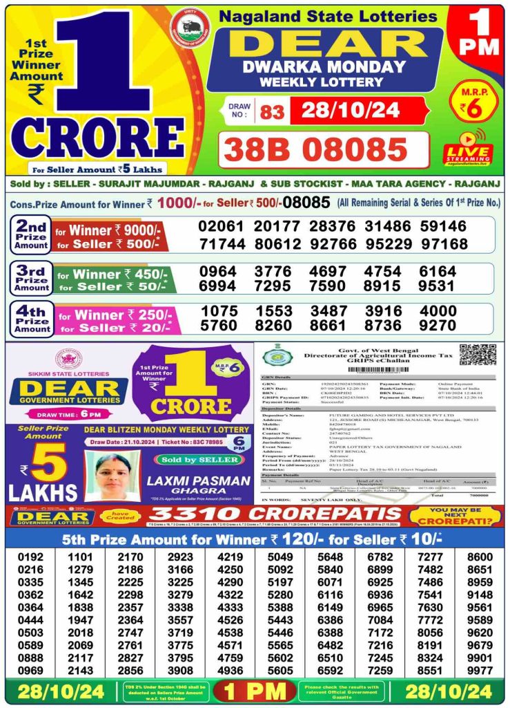 Dhankesari Dear Morning Lottery Result 1:00 PM 28.10.2024