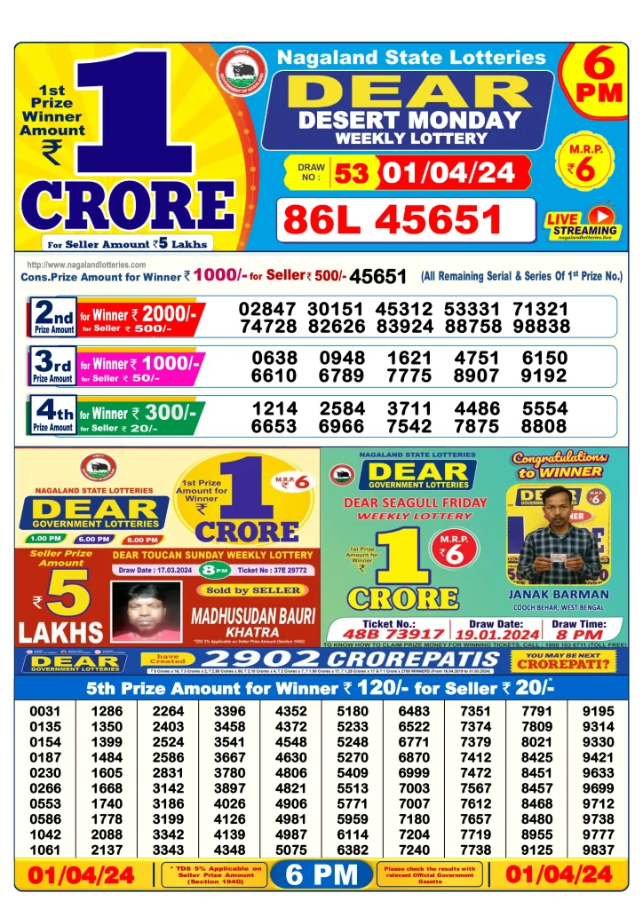 Dhankesari Lottery Sambad 1.4.2024 Result 1PM, 6PM and 8PM