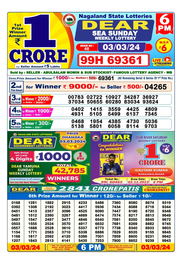 Dhankesari Lottery Sambad 3.3.2024 Result 1PM, 6PM and 8PM