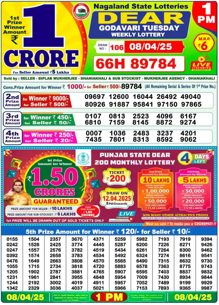 Dhankesari Dear Morning Lottery Result 1:00 PM 8.4.2025