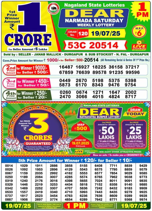 Lottery Sambad Morning 1 PM 19.7.2025
