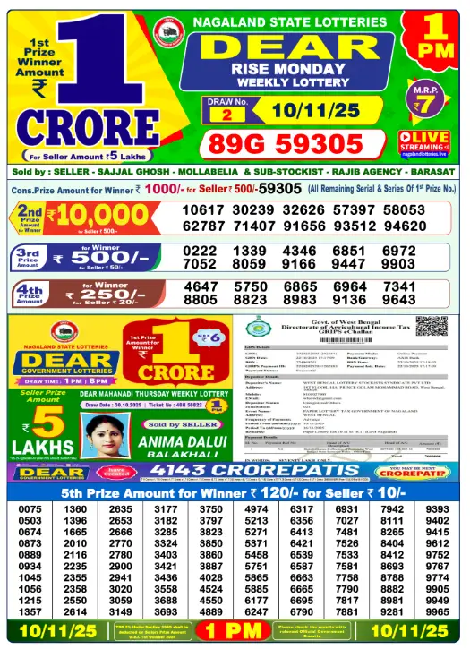 Dhankesari Dear Morning Lottery Result 1:00 PM 10.11.2025