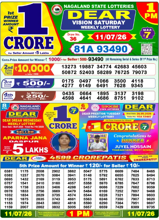 Dhankesari Dear Morning Lottery Result 1:00 PM 11.7.2026