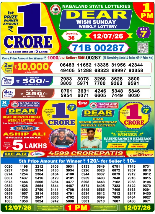 Dhankesari Dear Morning Lottery Result 1:00 PM 12.7.2026