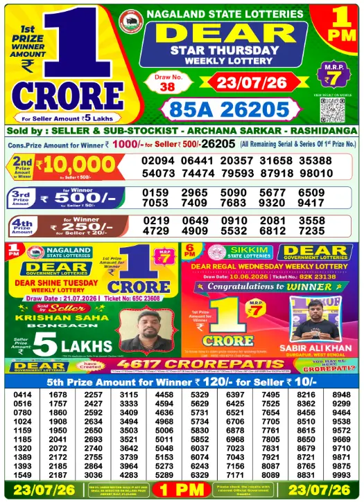 Dhankesari Dear Morning Lottery Result 1:00 PM 23.7.2026