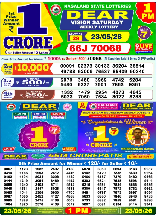 Dhankesari Dear Morning Lottery Result 1:00 PM 23.5.2026