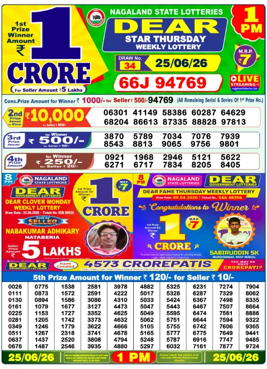 Lottery Sambad Morning 1 PM 25.6.2026