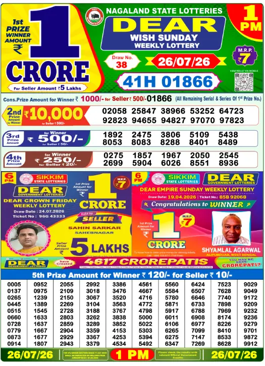 Dhankesari Dear Morning Lottery Result 1:00 PM 26.7.2026