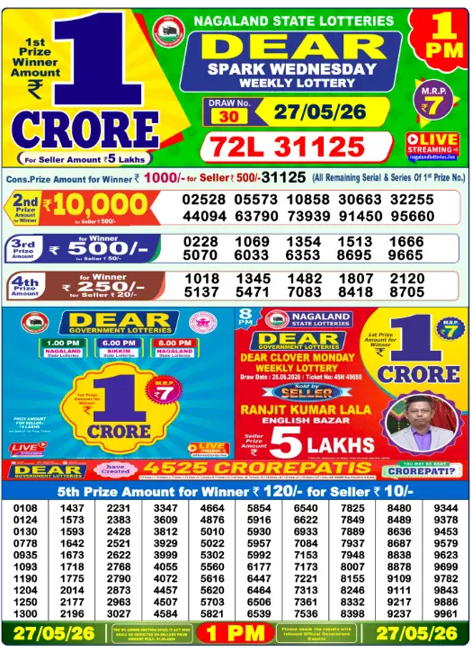Dhankesari Dear Morning Lottery Result 1:00 PM 27.5.2026