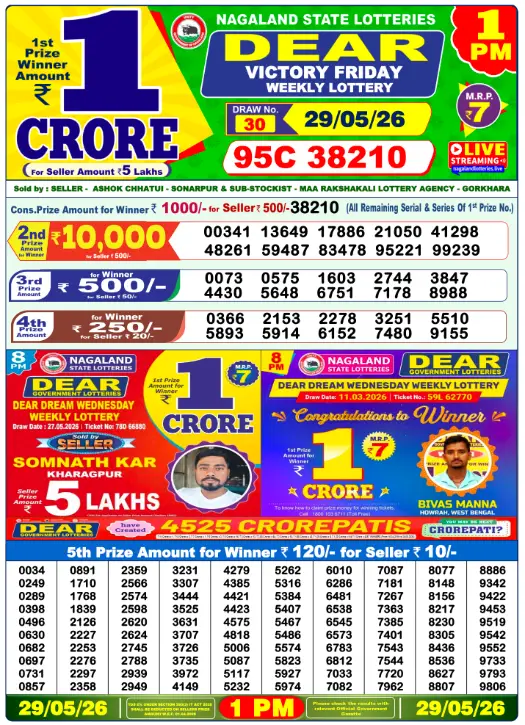 Dhankesari Dear Morning Lottery Result 1:00 PM 29.5.2026