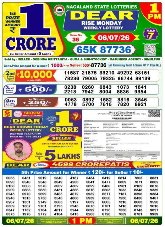 Dhankesari Dear Morning Lottery Result 1:00 PM 6.7.2026