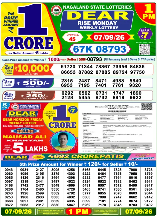 Dhankesari Dear Morning Lottery Result 1:00 PM 7.9.2026