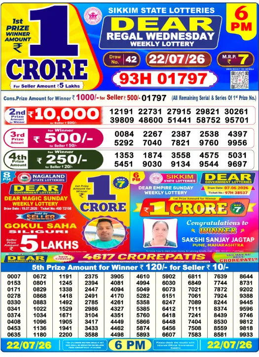 Dhankesari Dear Lottery Today Result 6:00 PM 22.7.2026