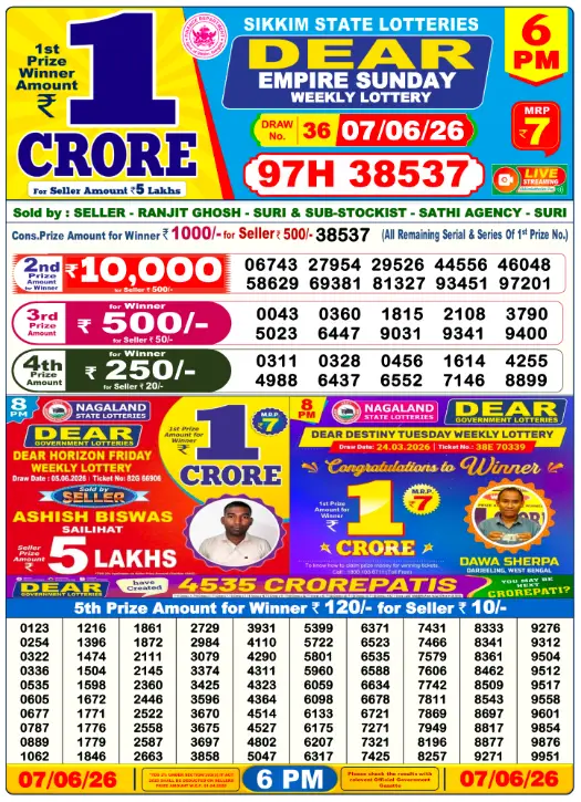 Dhankesari Dear Lottery Today Result 6:00 PM 7.6.2026