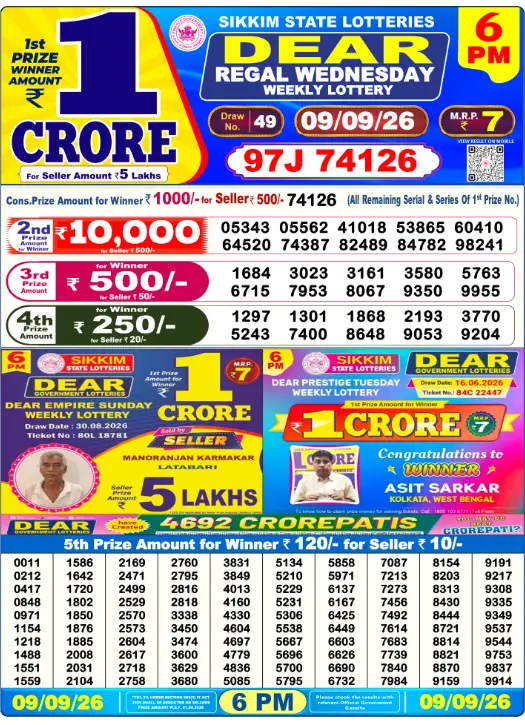 Dhankesari Dear Lottery Today Result 6:00 PM 9.9.2026