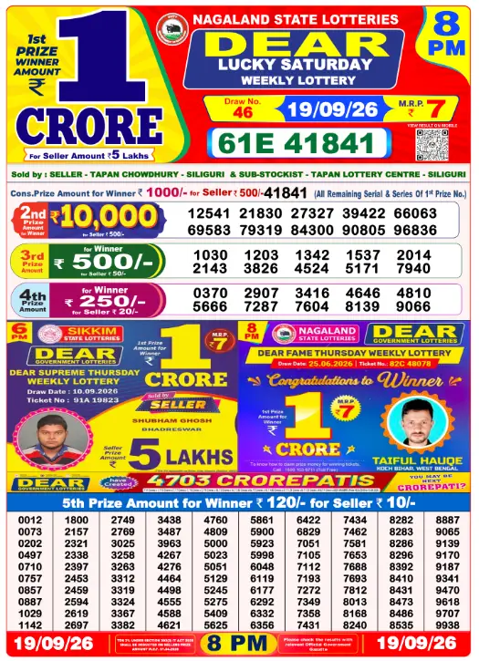 Dhankesari Dear Lottery Evening Result 8:00 PM 19.9.2026