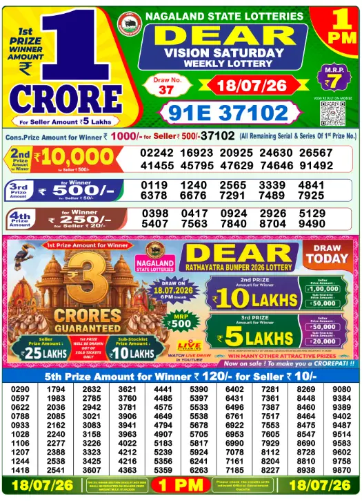 Dhankesari Dear Morning Lottery Result 1:00 PM 18.7.2026