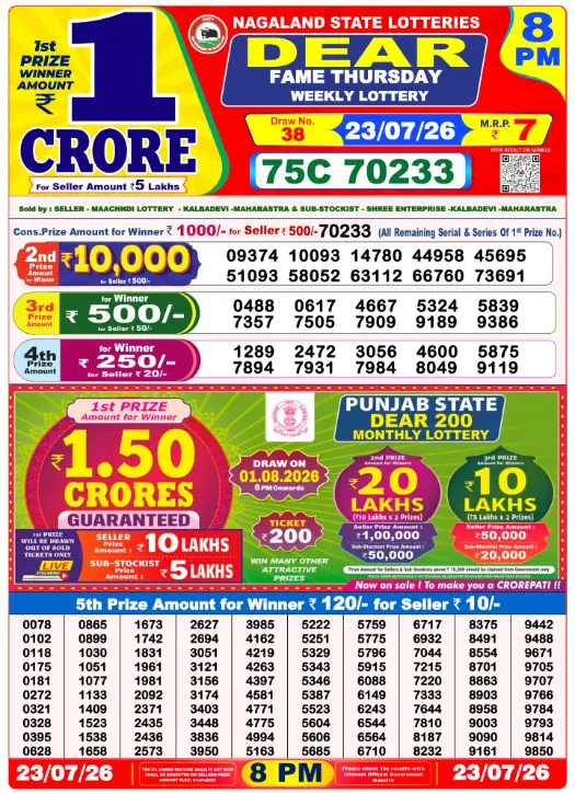 Dhankesari Dear Lottery Evening Result 8:00 PM 23.7.2026