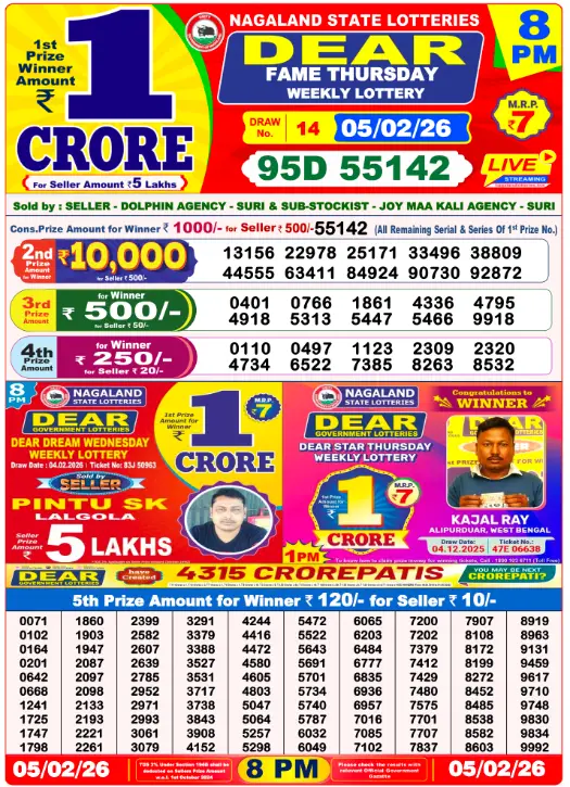 Lottery Sambad 8 PM Evening Result 5.2.2026